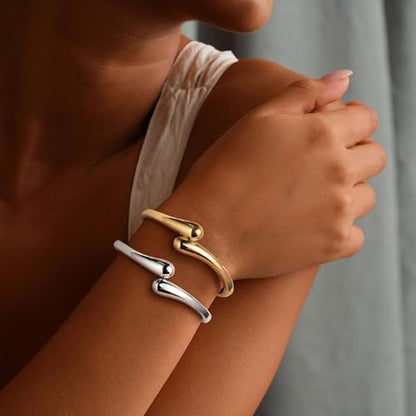 M MOOHAM Chunky Gold Bangle Bracelets for Women, Dainty 14k Gold-Plated Thicker Statement Bangles Twist Cuff Bracelet Set Stack for Women Non Tarnish Trendy Jewelry Gifts - color: 06. Drop Bangles-2PCS