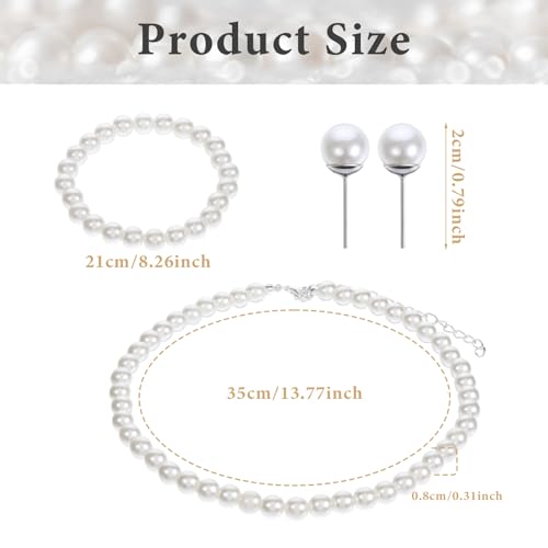 Giantree 3Pcs Pearl Set Jewelry for Women, Pearl Necklace Earring Set Gifts for Grandma for Wedding Birthday (Earring Hook) - color: Style B