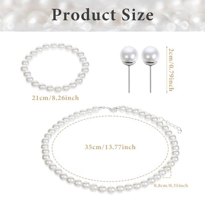 Giantree 3Pcs Pearl Set Jewelry for Women, Pearl Necklace Earring Set Gifts for Grandma for Wedding Birthday (Earring Hook) - color: Style B