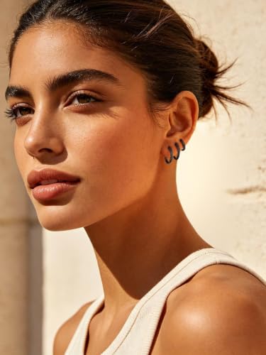 FaithHeart Solid 925 Sterling Silver Small Huggie Hoop Earrings for Women | Silver/Black/Gold/Rose Gold Small Hoop Earrings, Hypoallergenic Lightweight Cartilage Huggie Earrings, Gift Box - color: 01. Blank-Black, size: 10mm