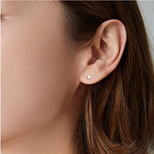 Screw on Earring Backs for Women,Hypoallergenic Surgical Steel Stud Earrings Ball Star Circle Simple Geometric Cartilage Helix Flat Back Piercing Earrings - color: 3pairs,Silver,Star(3-5mm)