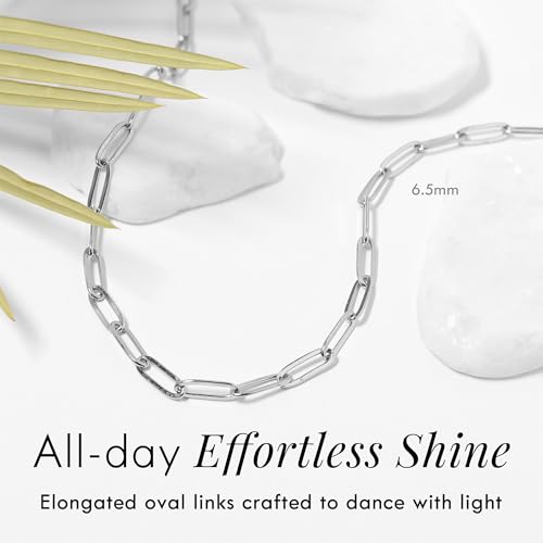 DESTIN Jewelry 18K Gold Plated Paperclip Chain Necklace, 2.5-6.5mm | Waterproof, hypoallergenic and tarnish-resistant adjustable stainless steel layering chain for women. - color: Stainless Steel, size: 14" + 2", style: 2.5 MM
