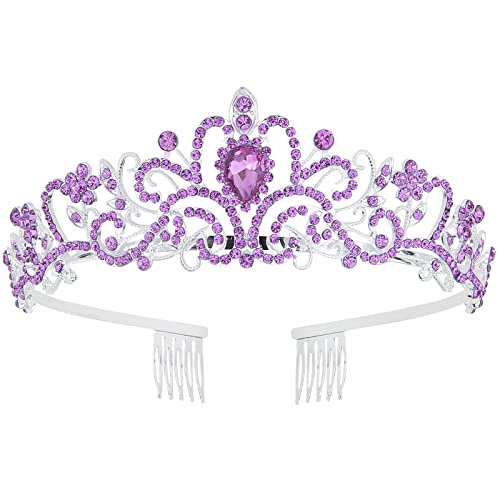 COCIDE Tiara Crowns Crystal Headband Princess Rhinestone Crown with Combs Bride Headbands Bridal Wedding Prom Birthday Party Hair Accessories Jewelry for Women and Girls (O LIGHT PURPLE) - color: TL Silver+Purple