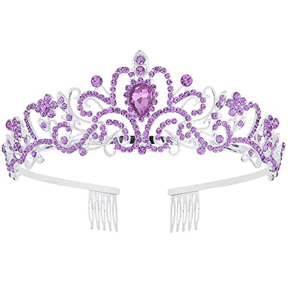 COCIDE Tiara Crowns Crystal Headband Princess Rhinestone Crown with Combs Bride Headbands Bridal Wedding Prom Birthday Party Hair Accessories Jewelry for Women and Girls (O LIGHT PURPLE) - color: TL Silver+Purple
