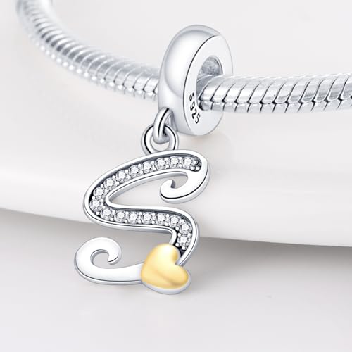 HappyStar Sterling Silver Letter Charms for Bracelets Alphabet Initial Dangle Charms Bead fit Pandora Bracelets Jewelry Gifts for Women - color: Letter charms S