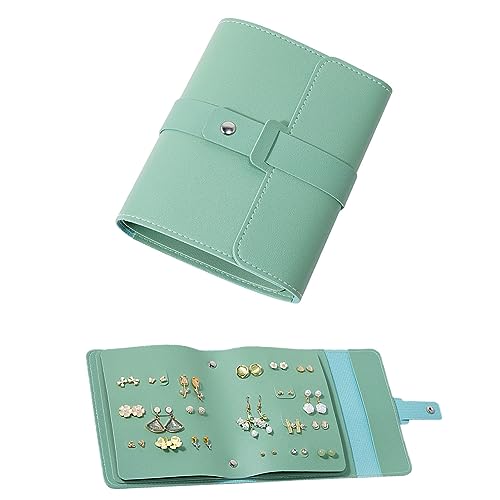 LAKE OF FIRE Earring Holder Organizer with Foldable Book Design,Green | Portable,Pu Leather,42 Pairs Earring Storage Organizer,Travel Essentials for Women - color: Green