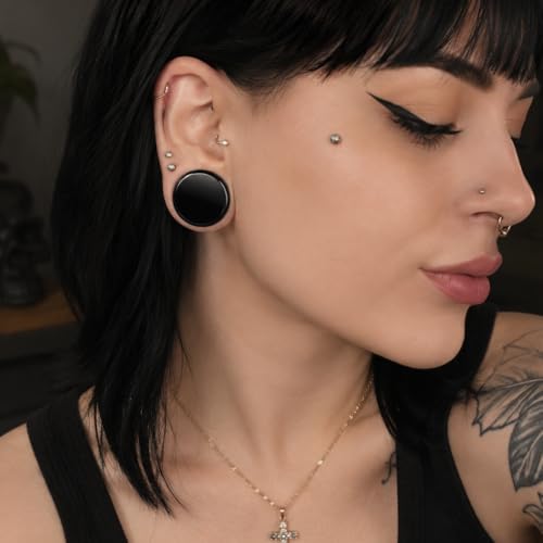 Pierced Owl - Natural Black Obsidian Stone Double Flared Plug Gauges, Sold as a Pair - style: 41mm (1 5/8")