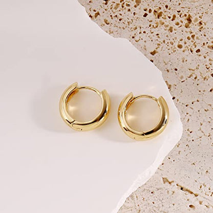 CONRAN KREMIX Small Thick Gold Chunky Hoop Earrings Lightweight Huggie Hoops For Women - color: 16.0 MM - Gold