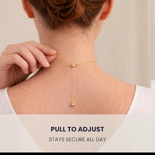 KISPER Adjustable Gold Chain Necklace for Women 1mm Cable Snake Box Slider | 24K plated stainless steel, 2 finishes, non-tarnish, waterproof, to 24 in, hypoallergenic, nickel-free - color: Yellow Gold