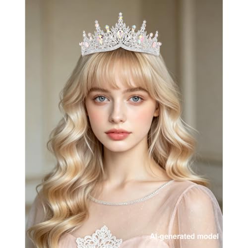 Casoty AB Crystal Tiaras and Crowns for Women, Rhinestone Queen Headband Bridal Headpieces for Wedding Birthday Prom Quinceanera Pageant Party - color: AB