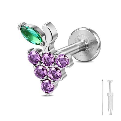 G23 Titanium Gold Filled 16G Cartilage Earring, 6mm 8mm - color: Grape, Silver, size: 6MM