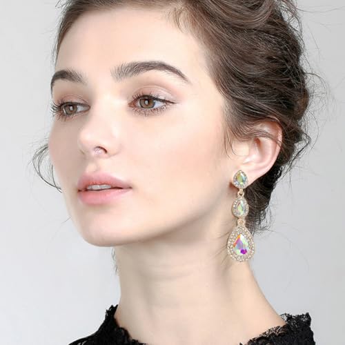 Elegant Rhinestone Statement Earrings Sparkly Cluster Crystal Drop Dangle Earrings Teardrop Chandelier Earrings Wedding Bridal Prom Earrings for Women - color: A:Champagne 2