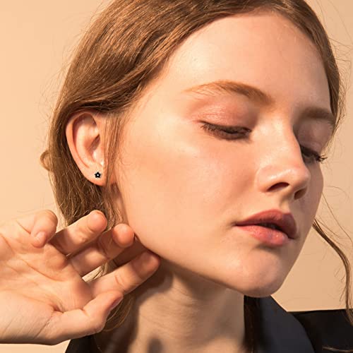 JSGEMSLEE Hypoallergenic 925 Sterling Silver Stud Earrings for Women With Screw Back Small Butterfly Heart Flower Earrings for Girls Tragus Cartilage Jewelry Gifts - color: Flower