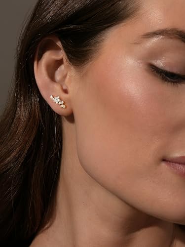 Robaice Cartilage Climber Earrings for Women，14K Gold Plated Helix Stud | Trendy Cluster Earrings, CZ Stud Earring, Tragus Conch Daith Piercing, Ear Crawer,Hypoallergenic Jewelry Gift for Women - color: E-Gold Star