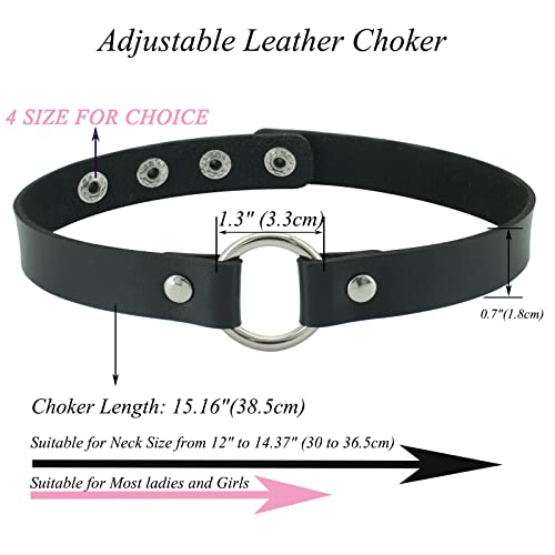 ETHOON Adjustable Leather Choker Collar Soft PU Circle Punk Choker Necklace for Women - color: Black