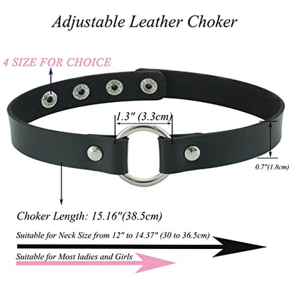 ETHOON Adjustable Leather Choker Collar Soft PU Circle Punk Choker Necklace for Women - color: Black
