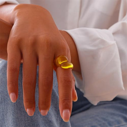 Chunky Resin Twist Stackable Ring for Women,Boho Cute Multicolor Thick Acrylic Statement Ring Trendy Aesthetic Y2k Colorful Knuckle Finger Jewelry - color: Yellow