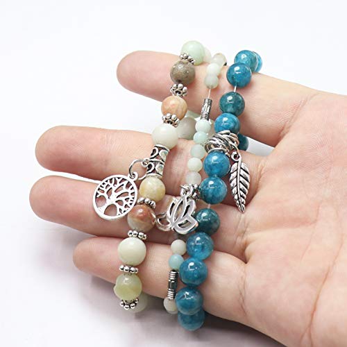 Tree of Life Yoga Healing Stone Bracelets,Multilayer Lotus Chakra Stone Reiki Bracelet Sets,Anxiety Crystal Natural Stone,for Women Stress Relief - style: Style 6 Amazonite + Apatite