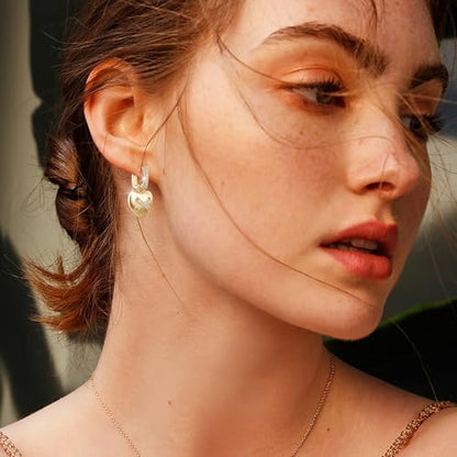 18K Crystal Heart Hoop Earrings for Women with Locket Design, White Crystal Cubic Zirconia Dangling Earrings Fine Jewelry Gifts for Her - color: Love Pendant 2