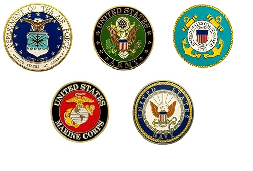 US Armed Forces Lapel Pin Set, Army Navy Marines Air Force Coast Guard, 5Pc