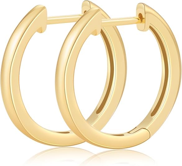 14K Gold Huggie Hoop Earrings for Women - Small Minimalist Earrings - size: 14mm