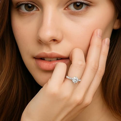 0.5ct Hearts & Arrows CZ Promise Ring, 18K White Gold Plated Classic Cathedral Solitaire, Realistic Travel Wedding Ring Alternative R21