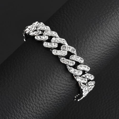 8 PcsCuban Link Chain jewelry sets for Woman with Rhinestone Necklace Bracelet Earrings Bling Diamond chunky Chain Jewelry - color: Silver B, size: 22inch