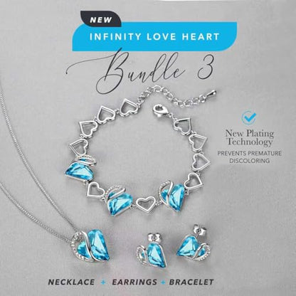 Leafael Necklace Gift Set for Women, Infinity Love Birthstone Heart Pendant with Matching Earrings and Bracelet, for Mom and Wife, Silver Plated - color: 12-Set-December-Aquamarine Blue
