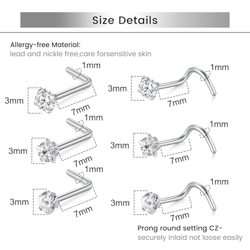 Briana Williams 18G 20G Nose Rings for Women Nose Piercings Nose Rings Hoops Nose Studs Surgical Steel Nose Ring Silver Gold Nose Piercing Jewelry - color: D6 -18g, silver