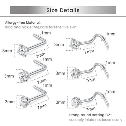 Briana Williams 18G 20G Nose Rings for Women Nose Piercings Nose Rings Hoops Nose Studs Surgical Steel Nose Ring Silver Gold Nose Piercing Jewelry - color: D6 -18g, silver