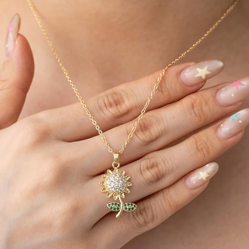Baydurcan Dainty Gold Necklace for Women Ankh Mom Jesus Sun Star Necklace | 14K Gold Plated Pendant Necklaces Gifts for Friends Sister Mother, Birthday, Christmas, Graduation, Inspirational Gifts - style: Sunflower