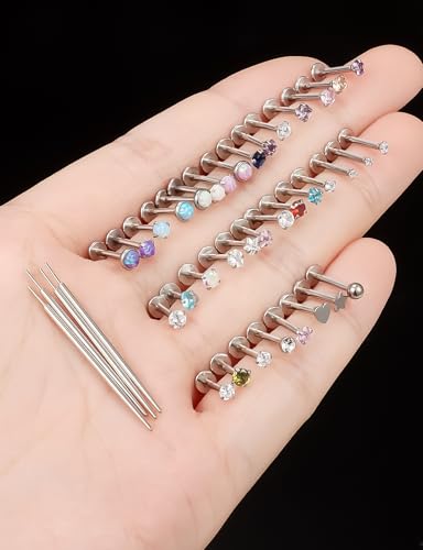 Prjndjw 18G 20G 16G Push in Threadless Nose Rings Stud Earrings Hypoallergenic Flat Back Surgical Stainless Steel Cubic Zircon Helix/Cartilage/Tragus/Lobe Earrings Lip Labret Snake Bite Jewelry - color: 16g 8mm Push In Flat Back Stud Piercing jewelry