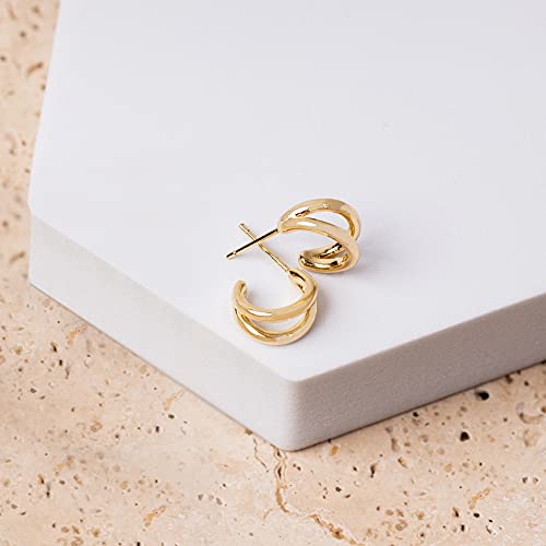 PAVOI 14K Gold Plated Split Huggie Hoop Earrings for Women, Hoop Earrings | Hypoallergenic Earrings with 925 Sterling Silver Posts, Trendy Split Multi Hoop Earrings - style: Polished