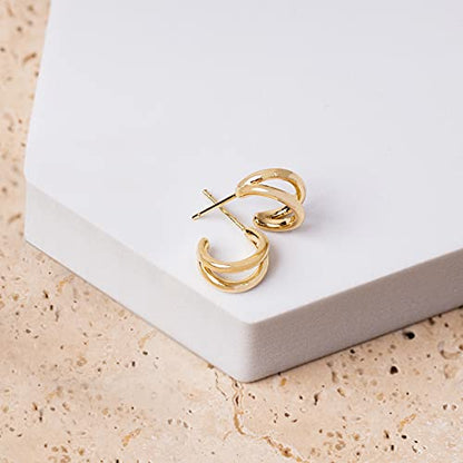 PAVOI 14K Gold Plated Split Huggie Hoop Earrings for Women, Hoop Earrings | Hypoallergenic Earrings with 925 Sterling Silver Posts, Trendy Split Multi Hoop Earrings - style: Polished