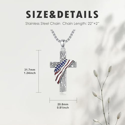 Cross Necklace for Men Women 925 Sterling Silver Cross Pendant Necklace Christian Religious Jewelry Gifts for Anniversary - color: 11-American Flag Cross-1