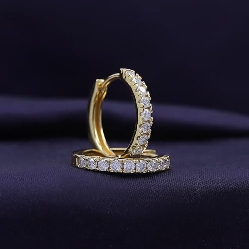 Dainty Cartilage Huggie Hoop Earrings Women in 18K Gold Plated | Round Moissanite in 18K Gold Plated Jewelry for Her - color: Yellow Gold, size: 15 MM