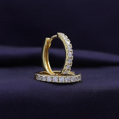 Dainty Cartilage Huggie Hoop Earrings Women in 18K Gold Plated | Round Moissanite in 18K Gold Plated Jewelry for Her - color: Yellow Gold, size: 15 MM