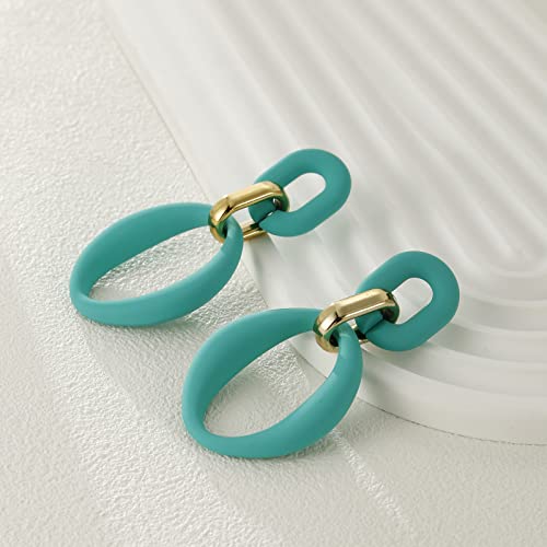 RUOFFETA Acrylic Rectangle Earrings, Fashion Acrylic Square/Oval/Hoop Statement Drop Earrings for Women - color: Aqua Oval