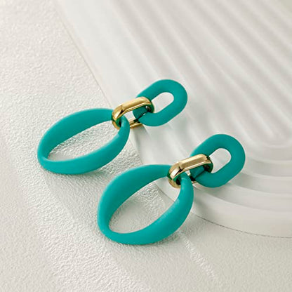 RUOFFETA Acrylic Rectangle Earrings, Fashion Acrylic Square/Oval/Hoop Statement Drop Earrings for Women - color: Aqua Oval