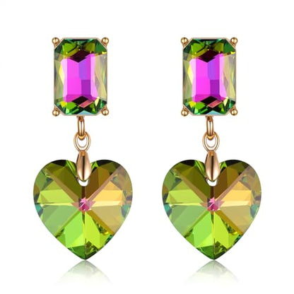Crystal Heart Teardrop Dangle Earrings for Women Hypoallergenic Multicolor Cubic Zirconia Drop Earrings for Wedding Prom Party Daily Wear - color: Heartgreen
