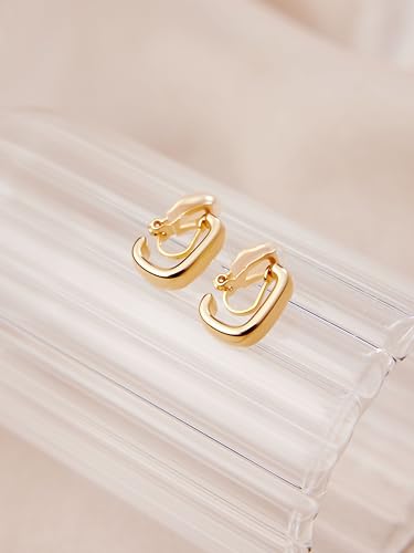 FAN&LOUIS Gold Clip On Earrings for Women，24K Gold Plated Chunky Hoop Earrings for Non-Pierced Ears Small Hypoallergenic Lightweight U Shaped Clip-On - style: Gold