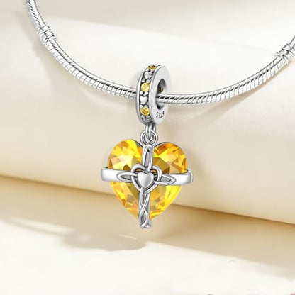 Birthstone Charms 925 Sterling Silver Heart Charms for Bracelets and Necklaces Birthday Day Christmas Gifts For Women - color: K-November