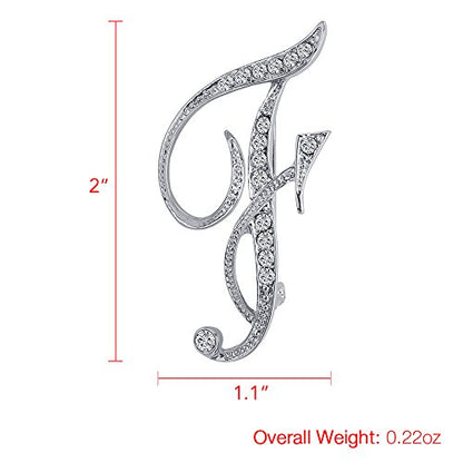 A-Z 26 Letters Pins Brooches Silver Plated Metal Broaches Pins-Clear Crystal Initial Breastpin - color: 1pcs-F