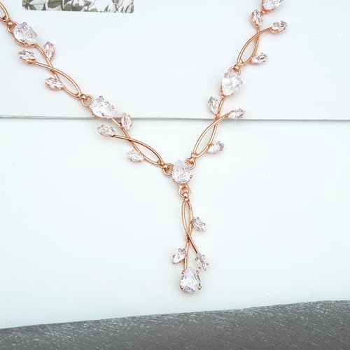 CSY Elegant Bridal Jewelry Sets Clear Cubic Zirconia Wedding Necklace Earrings Bracelet Set for Birdes Bridesmaids CZ Prom Jewelry - color: Rose Gold-Necklace Earrings Bracelet