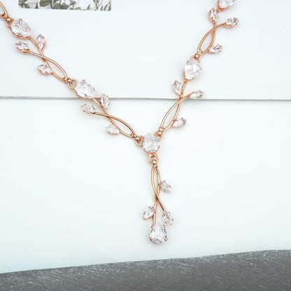 CSY Elegant Bridal Jewelry Sets Clear Cubic Zirconia Wedding Necklace Earrings Bracelet Set for Birdes Bridesmaids CZ Prom Jewelry - color: Rose Gold-Necklace Earrings Bracelet