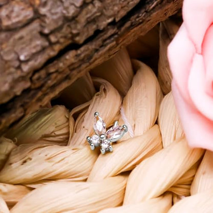 20G 3PCS Nose Ring Studs 316L Heart Nose Rings Nose Studs Butterfly and Flower Nose Stud Surgical Steel CZ L-Shaped Piercing Jewelry - color: Silver