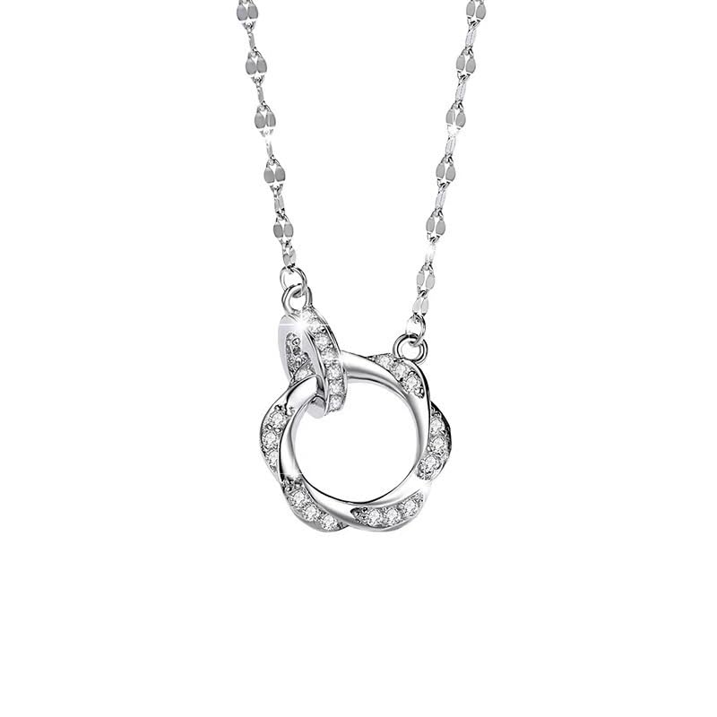 925 Sterling Silver Silver Necklace for Women,Dainty Minimalist Cubic Zirconia Twist Ring Necklace,Hypoallergenic Stainless Steel Chain Jewelry,Trendy Daily Wear & Giftin