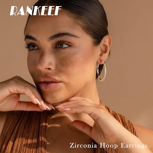 RANKEEF Gold/Silver Hoops Earrings For Women Hypoallergenic | S925 Silver Hoop Earings Lightweight Gold Hoops Gold Rhinestone Earring With Cubic Zirconia 20/30/40mm - color: Silver-30mm