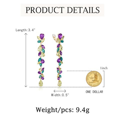 Crysdue Clip On Earrings for Women Rhinestone Crystal Teardrop Cluster Wedding Bridal Non Pierced Long Dangle Earring for Prom Party - color: Multicolor Gold Tone