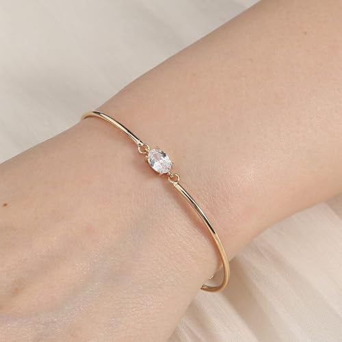 Elegant Yellow Gold Oval Cubic Zirconia Bracelet, Geometric Rhinestone Bangles And Bangle Bracelets For Women Minimalist Oval Shaped Jewelry Perfect Daily Wear